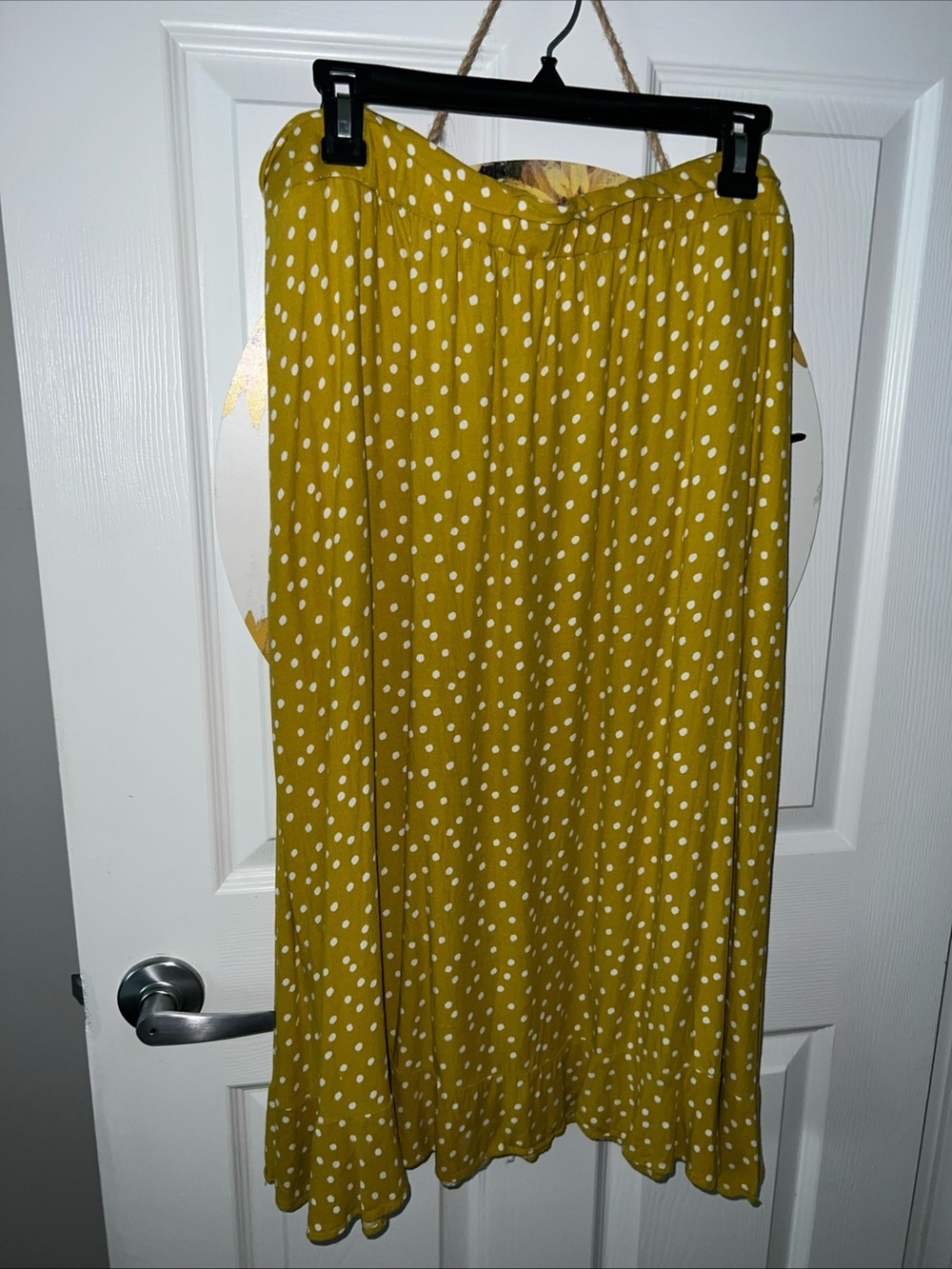 Goodthreads Mustard Yellow Polka Dot Maxi Skirt XL elastic with pockets